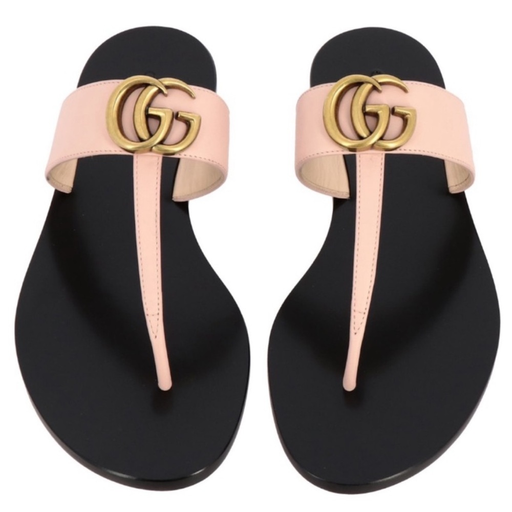 GUCCI Marmont Leather Thong Sandal with Double G EU 37 Pink